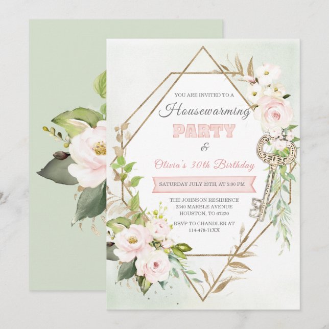 Personalisierte Haushaltserwärmung und Geburtstag Einladung (Vorne/Hinten)