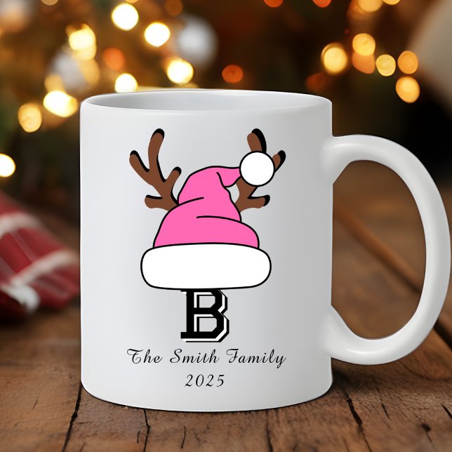 Personalisierte Heiße Rosa Weihnachtsmannmütze Mon Kaffeetasse (Personalized Hot Pink Santa Hat Monogram Christmas Coffee Mug
)