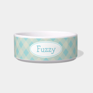 Personalisierte hellblaue Gingham-Haustierschale Napf