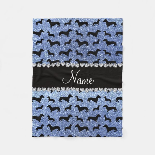 Personalisierte hellblaue Glitter-NamensDackeln Fleecedecke (Vorderseite)