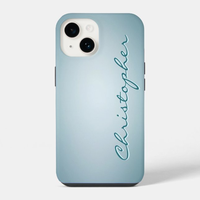 Personalisierte hellblaue Radialtextur iPhone 14 Hülle (Rückseite)