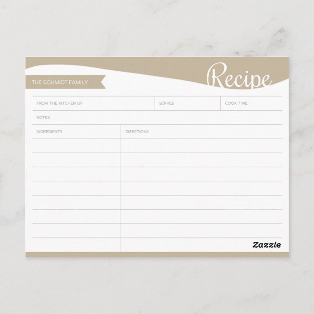 Personalisierte hellbraune und weiße Rezept-Karte Postkarte (Rückseite)