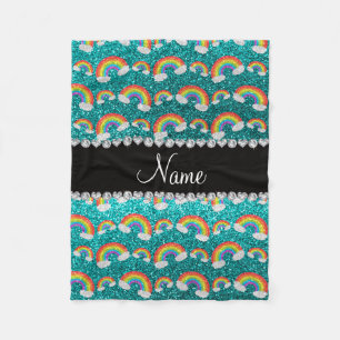 Personalisierte helle Aqua-Glitternamensregenbogen Fleecedecke