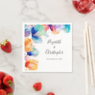 Personalisierte helle florale Aquarell-Hochzeit Serviette