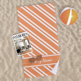 Personalisierte, helle, orange und weiße Streifen Strandtuch