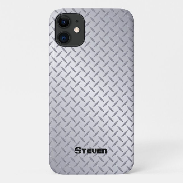 Personalisierte Helle-Stahl-Diamantplatte Case-Mate iPhone Hülle (Rückseite)