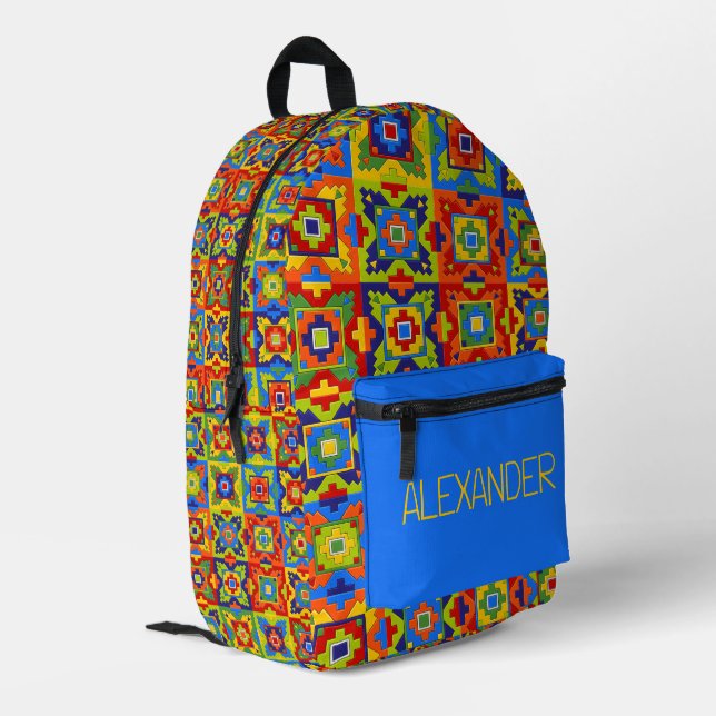 Personalisierte, helle und farbige geometrische Ti Bedruckter Rucksack (Rückseitige Ecke links)