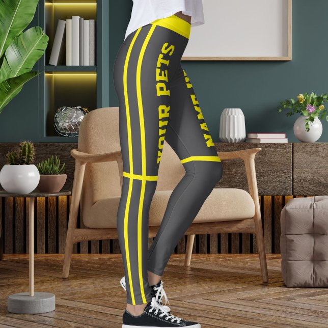 Personalisierte, hellgelbe graue Streifen Namen de Leggings (Von Creator hochgeladen)