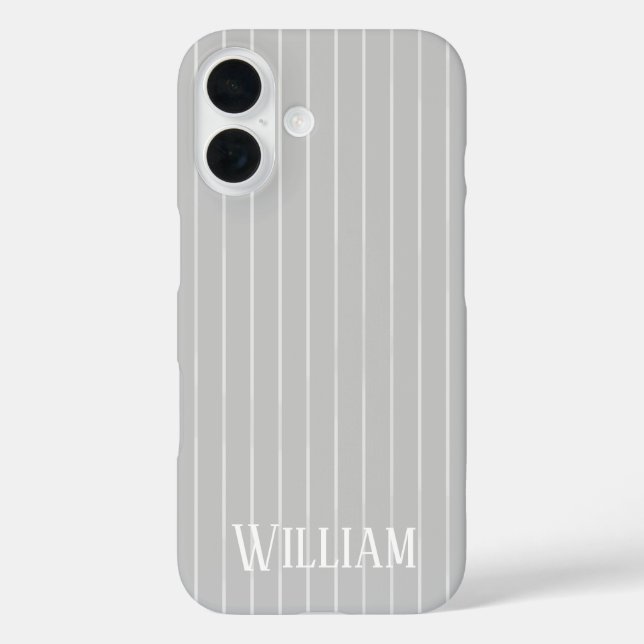 Personalisierte, hellgraue Pinstreifen iPhone 16 Hülle (Rückseite)
