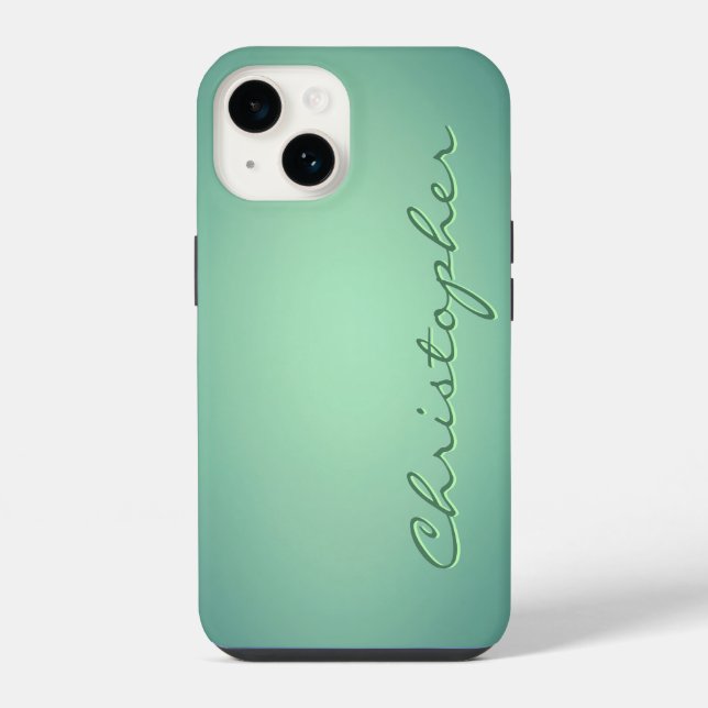 Personalisierte hellgrüne Radial-Textur iPhone 14 Hülle (Rückseite)
