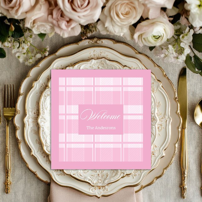 Personalisierte hellrosa Servietten Elegant Karier (Personalized Light Pink Napkins Elegant Plaid)