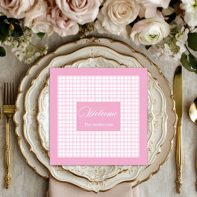 Personalisierte hellrosa Servietten klassisches Ka (Personalized Light Pink Napkins Classic Plaid Set)