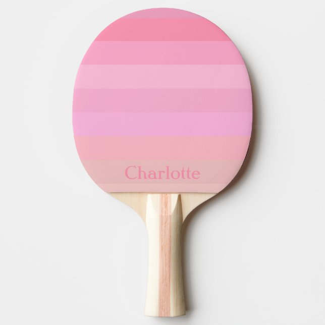 Personalisierte, hellrosa Streifen Tischtennis Schläger (Vorderseite)