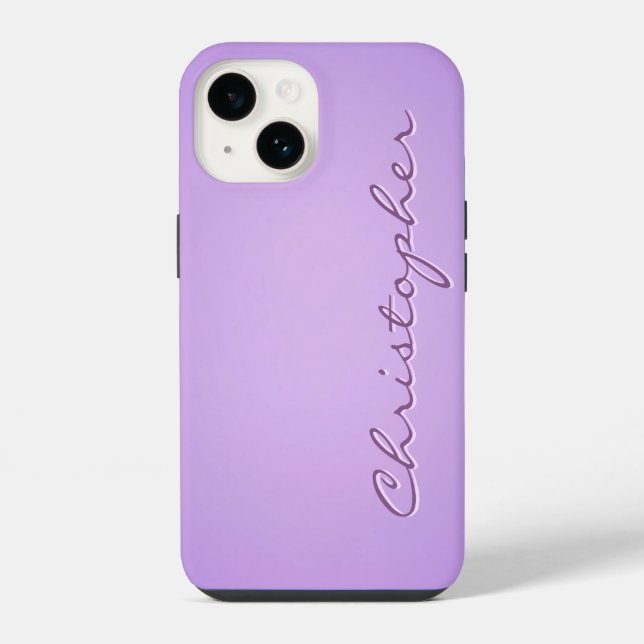 Personalisierte hellviolette Radial-Textur 15 iPhone 14 Hülle (Rückseite)