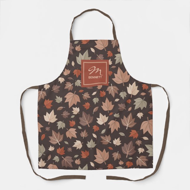 Personalisierte Herbstblätter-Monogramm-Schürze Schürze (Vorderseite)