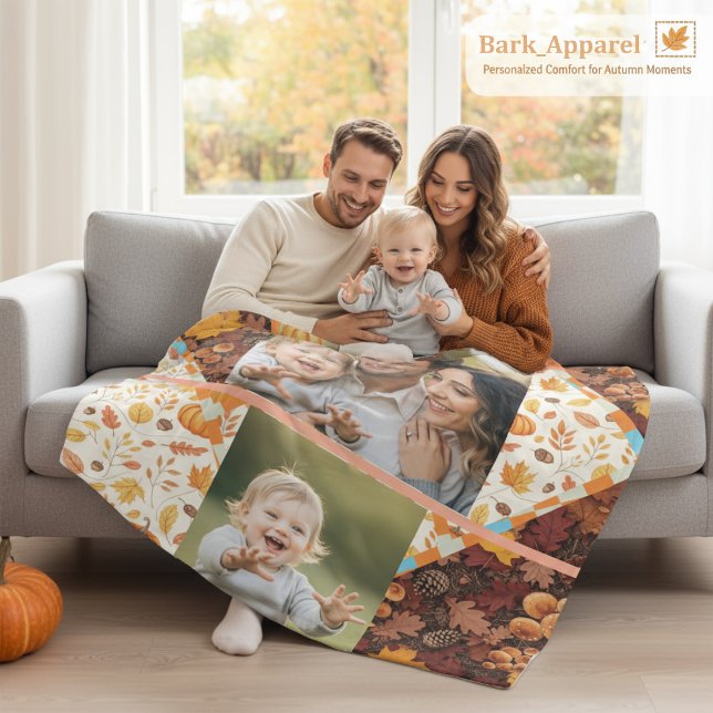 Personalisierte Herbstfamilie mit 3 Fotos Fleecedecke (Von Creator hochgeladen)