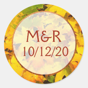 Personalisierte Herbstlaub Hochzeitsticker Runder Aufkleber