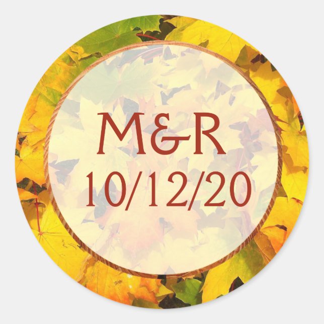 Personalisierte Herbstlaub Hochzeitsticker Runder Aufkleber (Vorderseite)