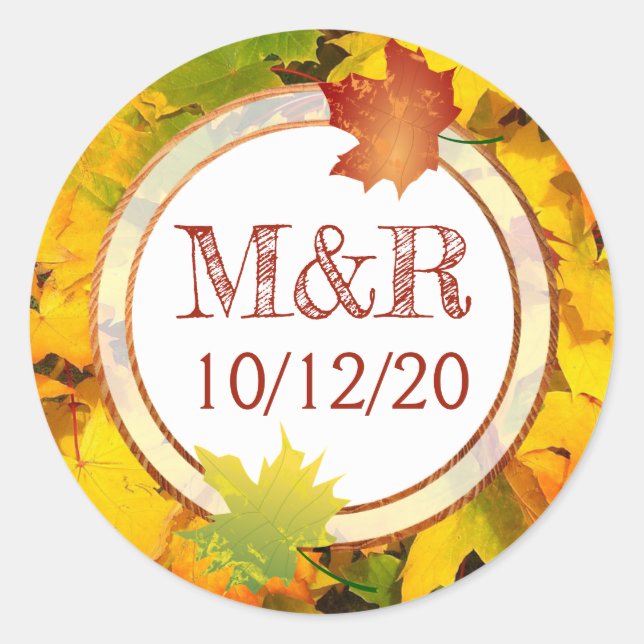 Personalisierte Herbstlaub Monogram Wedger Sticker (Vorderseite)