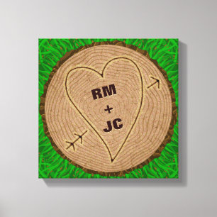 Personalisierte Herz Carved Initials Wood Tree Rin Leinwanddruck