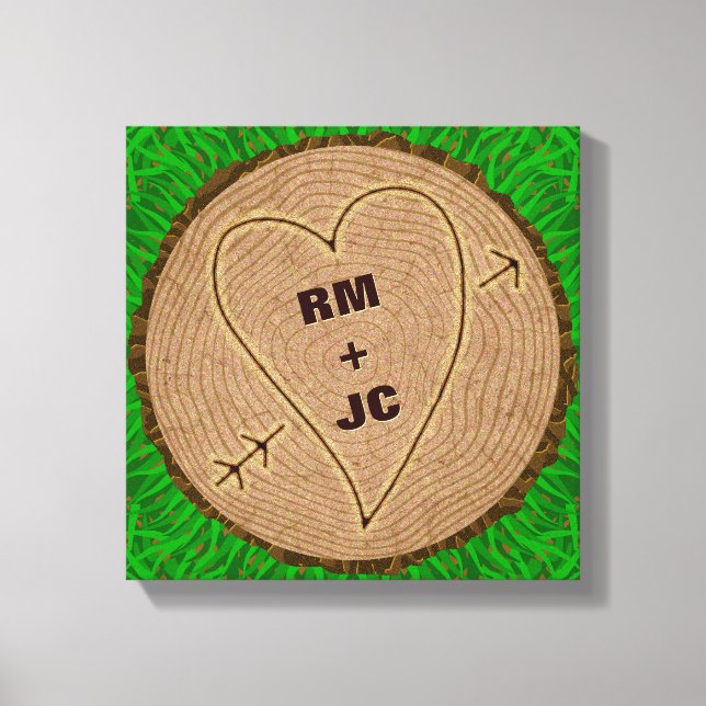 Personalisierte Herz Carved Initials Wood Tree Rin Leinwanddruck (Vorderseite)