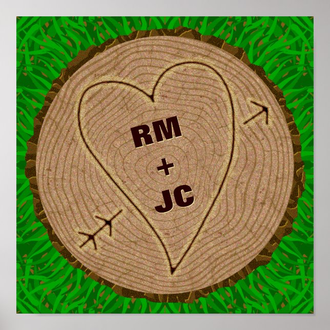 Personalisierte Herz Carved Initials Wood Tree Rin Poster (Vorne)