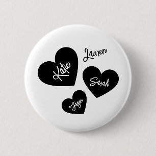 Personalisierte Herz Schwarz & Weiß Mutter Button