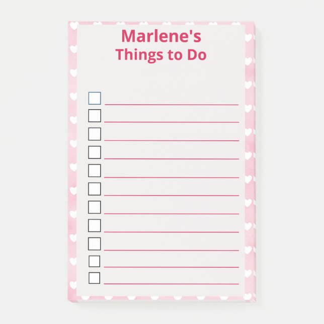 Personalisierte Herzen auf rosa Dinge zu tun Post-it Klebezettel (Vorderseite)