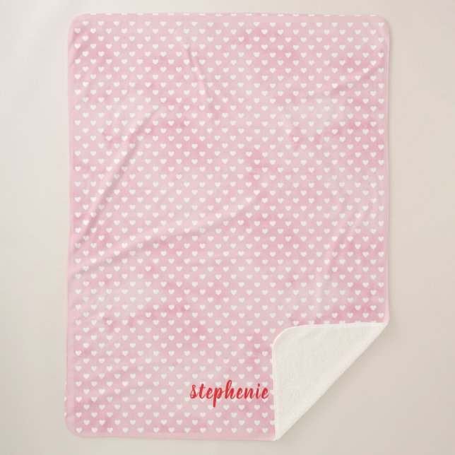 Personalisierte Herzen auf rosa Sherpadecke (Vorderseite)
