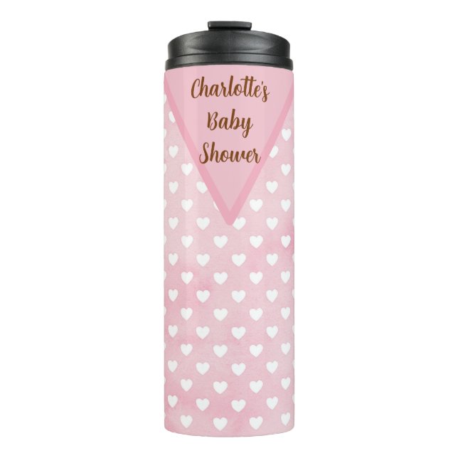 Personalisierte Herzen auf rosa Thermaltumbler Thermosbecher (Vorderseite)