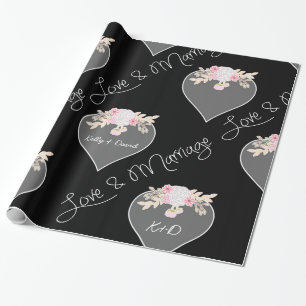 Personalisierte Herzen und Blume Chalkboard-Hochze Geschenkpapier