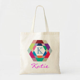 Personalisierte Hexagon-Geometrie mit rosa Monogra Tragetasche