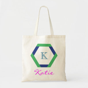 Personalisierte Hexagon-Geometrie mit rosa Monogra Tragetasche