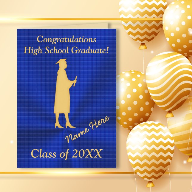 Personalisierte High School Abschluss Cards für si Karte (Graduation Card to Daughter. Personalized Graduation Cards for Her. Blue and Gold Graduation Card.)