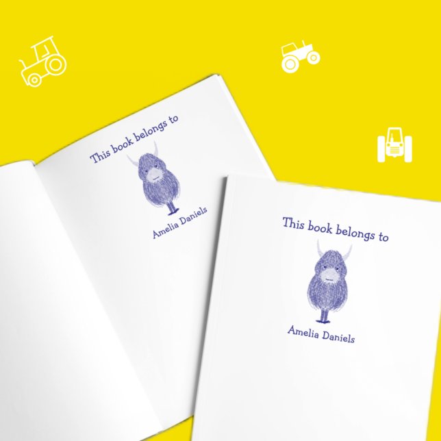 Personalisierte Highland Cow Dieses Buch gehört Permastempel (Von Creator hochgeladen)