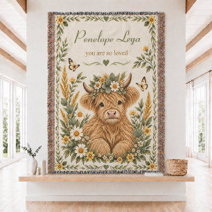 Personalisierte Highland Cow Todd Woven Wurfdecke Decke