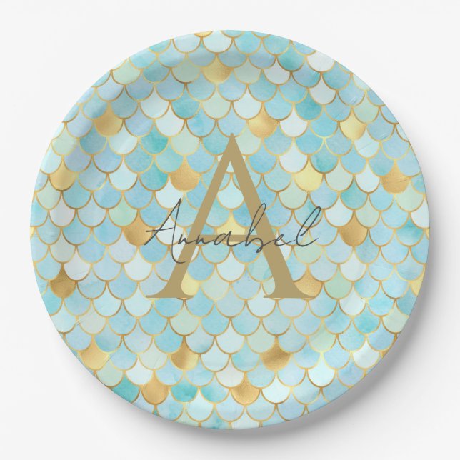 Personalisierte Himmelblau und Goldmedaille Pappteller (Vorderseite)