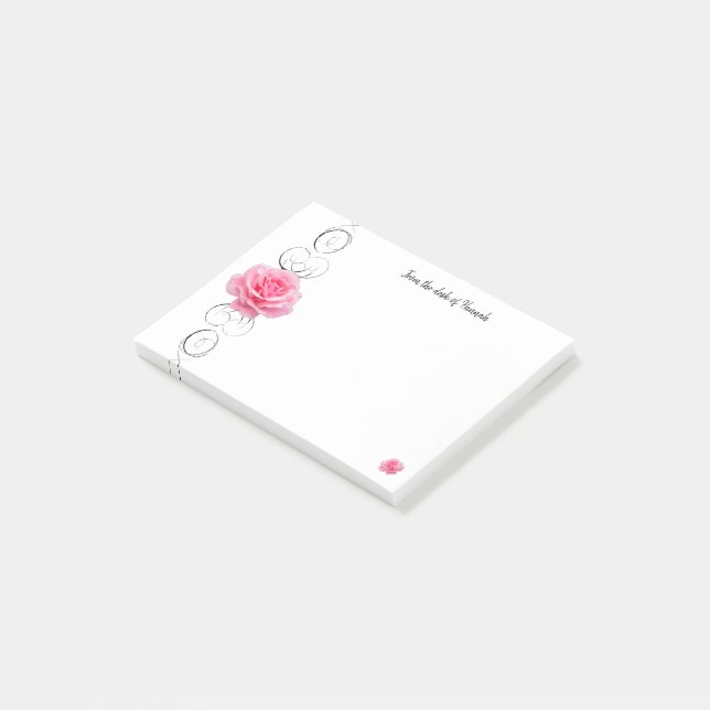 Personalisierte Hinweise Rosa Rose Post-it Klebezettel (angewinkelt)