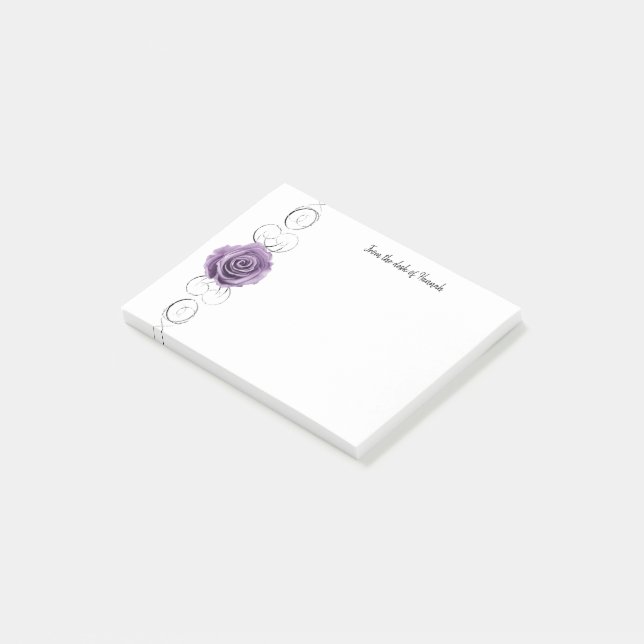 Personalisierte Hinweise zur lila Rose Post-it Klebezettel (angewinkelt)