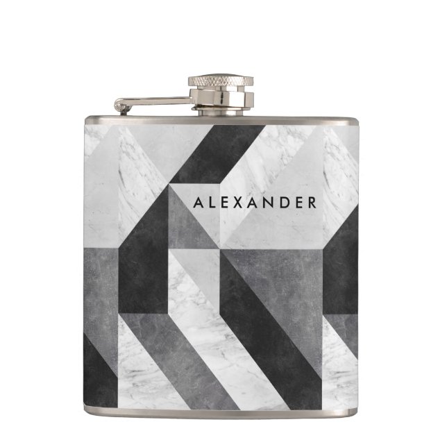 Personalisierte Hip-Flasche mit moderner Geometrie Flachmann (Vorderseite)