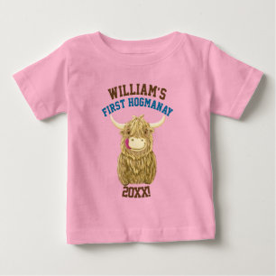 Personalisierte Hochland-Kuh erstes Hogmanay Baby T-shirt