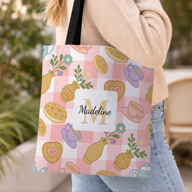 Personalisierte Hochtee-Blumen Monogramm Pastellro Tasche (Von Creator hochgeladen)