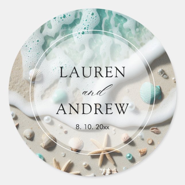 Personalisierte Hochzeit am Strand Runder Aufkleber (Vorderseite)