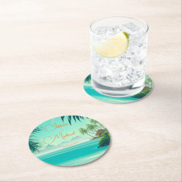 Personalisierte Hochzeit am Strand Runder Pappuntersetzer