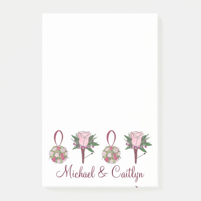 Personalisierte Hochzeit Blume Rose Post It Notes Post-it Klebezettel (Vorderseite)