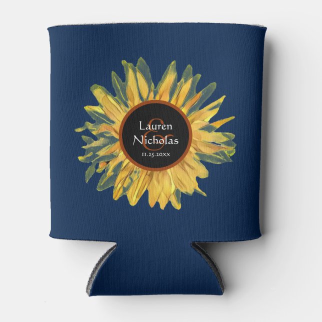 Personalisierte Hochzeit der blauen Sonnenblume Dosenkühler (Vorderseite)