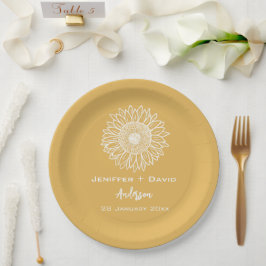Personalisierte Hochzeit der Gelbblütenskizze Pappteller