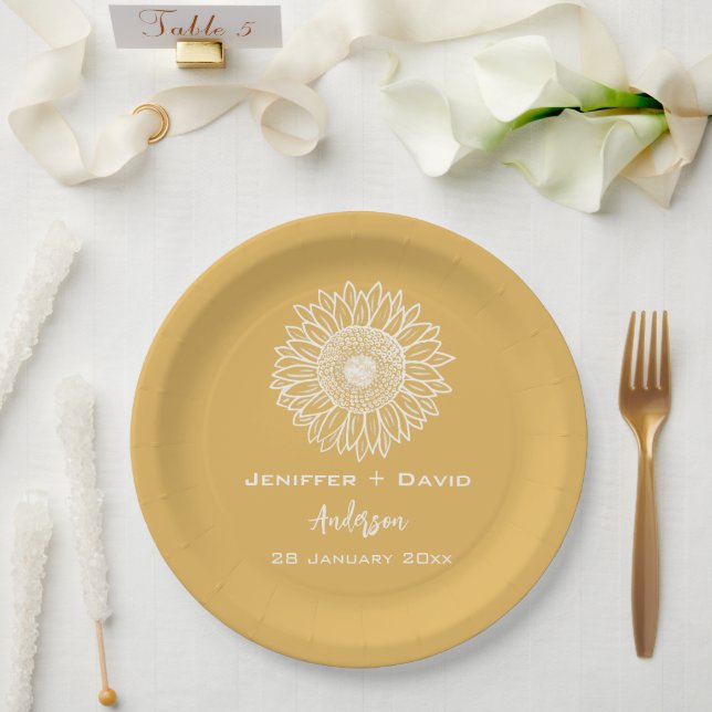Personalisierte Hochzeit der Gelbblütenskizze Pappteller (Hochzeit)
