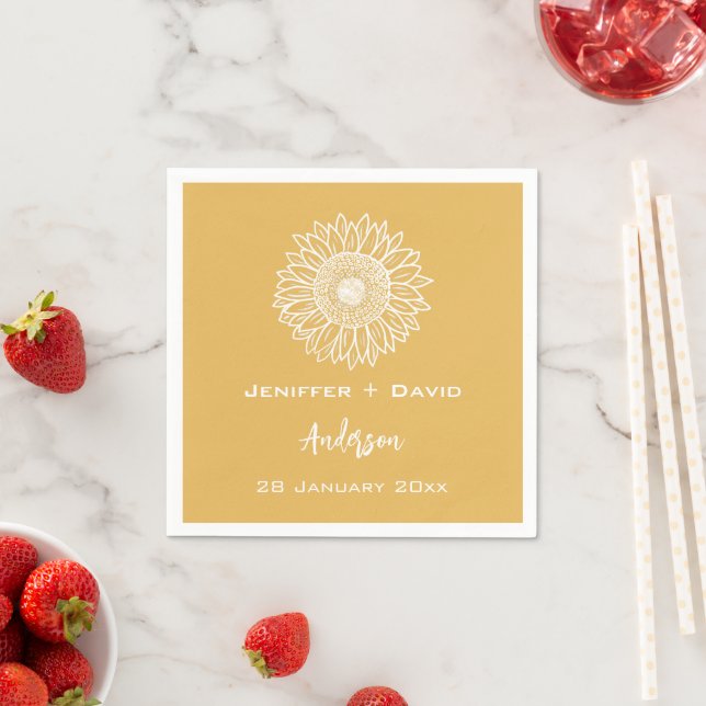 Personalisierte Hochzeit der Gelbblütenskizze Serviette (Beispiel)