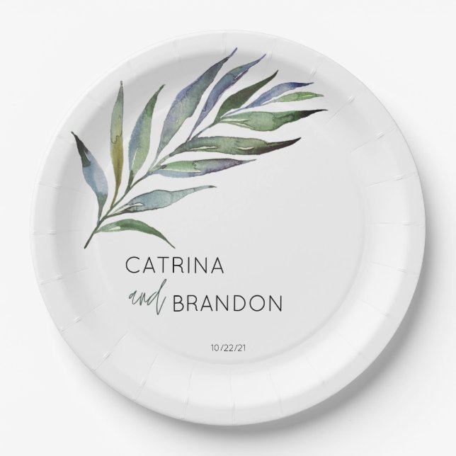 Personalisierte Hochzeit der Olive Branch Watercol Pappteller (Vorderseite)